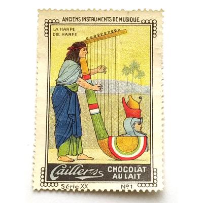Antik müzik aletleri - Harp / Cailler's çikolata reklam pulu