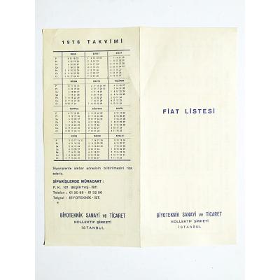 Biyoteknik Sanayi ve ticaret 1976 yılı fiyat listesi - Efemera