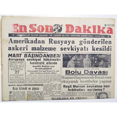 Bolu davası, Beyoğlunda cinayet - 27.3.1948 tarihli En Son Dakika gazetesi