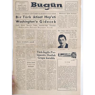 Bugün gazetesi 11 Temmuz 1959 KARS- Gazete