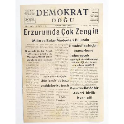 Demokrat Doğu / Günlük siyasi gazete 4 Ocak 1958 ERZURUM - Gazete