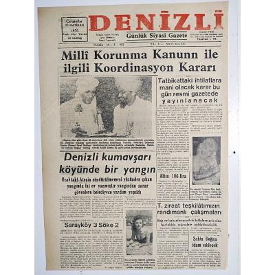 Denizli Günlük Siyasi Gazete 20 Haziran 1956 - Gazete