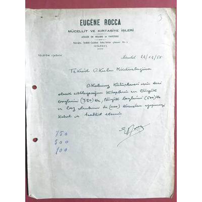 Eugene Rocca Mücellit ve Kırtasiye İşleri BEYOĞLU - 1955 Tarihli Antetli Kağıt
