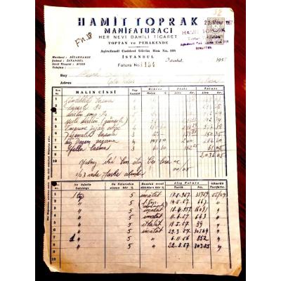 Hamit TOPRAK / Manifaturacı DİYARBAKIR - 1957 Tarihli Fatura