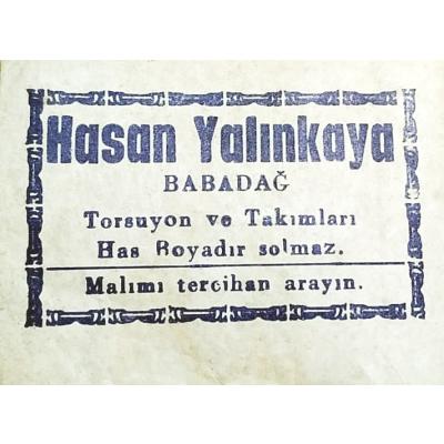 Hasan Yalınkay Babadağ - Torsuyon ve takımları / 5x7 etiket- Efemera
