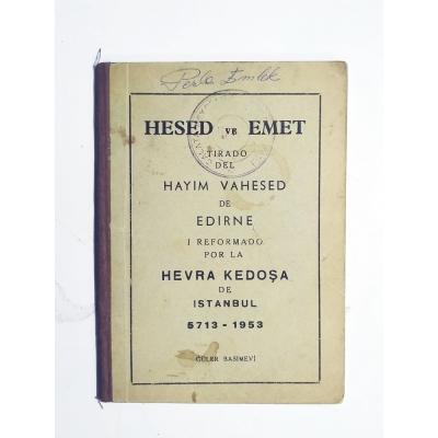 Hesed ve Emed Tırado del Hayım Vahesed de Edirne - Kitap