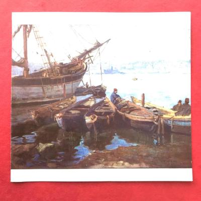 Hikmet ONAT - Kıyıda balıkçılar / Oyak. Cevdet DURANOĞLU / Islak imzalı kartpostal