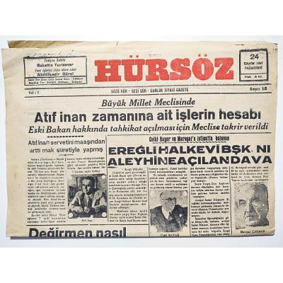 Hürsöz gazetesi 24 Kasım 1947 ESKİŞEHİR - Gazete