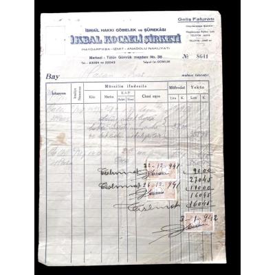 İkbal Kocaeli Şirketi / 1941 tarihli fatura