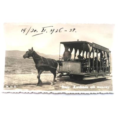 İzmir Kordonda Atlı Tramvay - Rakı Bomonti 1936 / Fotokart 