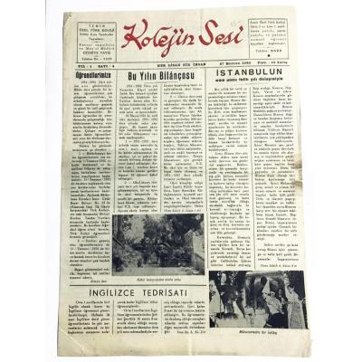 İzmir Özel Türk Koleji / Kolejin Sesi gazetesi, 27 Haziran 1952
