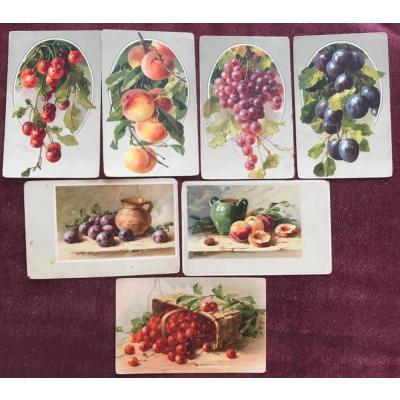 Meyveler - 7 adet yaklaşık yüz yıllık kartpostal