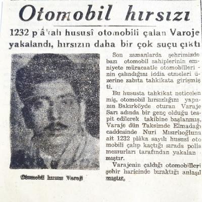 Otomobil hırsızı Varoje - 1948 tarihli gazetelerden