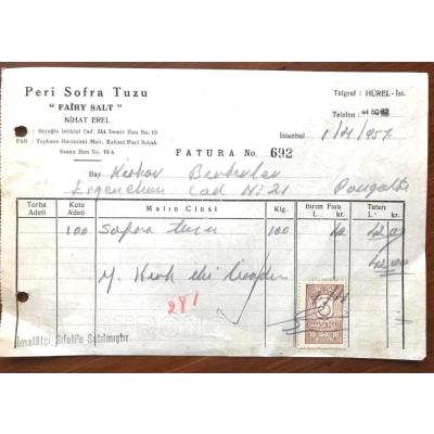 Peri Sofra Tuzu - 1957 tarihli fatura