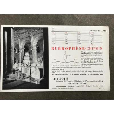 Rubrophene - Chinoin 1943 yılı, kurutma kağıdı takvim