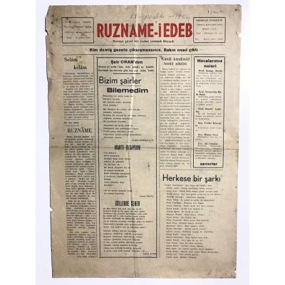 Ruzname-i edeb Gazetesi - ANKARA / Edebiyat Enstitüsü / 15 Aralık 1954