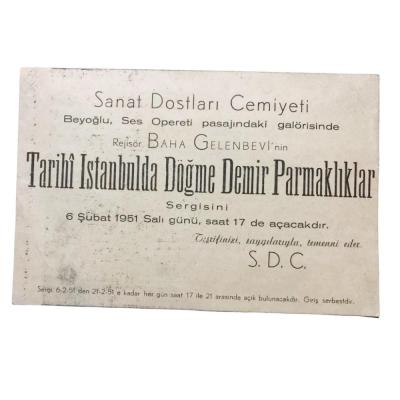 Sanat Dostları Cemiyeti - Baha GELENBEVİ / 1951 yılı davetiye