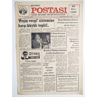 Şehit Kamil Postası 28 Ekim 1988 GAZİANTEP - Gazete