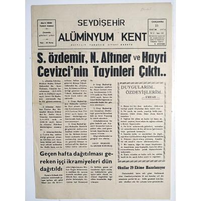Seydişehir Alüminyum Kent gazetesi. 23 Ekim 1974 - Gazete