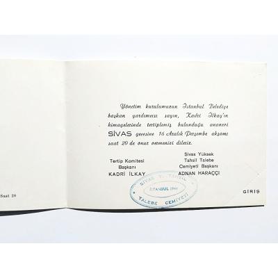 Sivas gecesi - Talebe cemiyeti 1971 tarihli davetiye