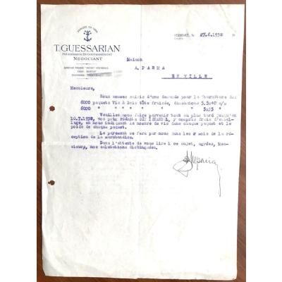 T. GUESSERIAN - 1937 Pera / Geseryan - Antetli kağıt