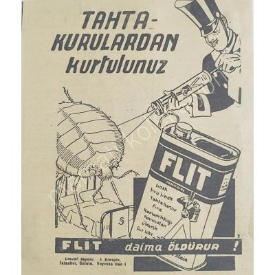 Tahta kurulardan kurtulunuz / Flit daima öldürür - 1948 Tarihli, dergi gazete reklamı 