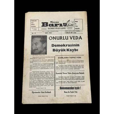 Tavas Barış Gazetesi - 4 Aralık 1987 / B. Ecevit, haberli