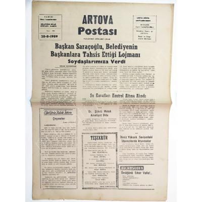 Tokat Artova postası gazetesi 28 Ağustos 1989 - Gazete