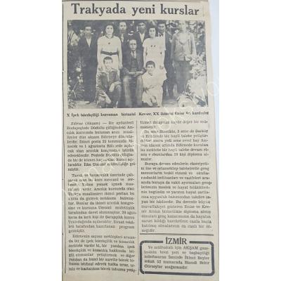 Trakyada yeni kurslar / İpekböcekçiliği kursları - 1948 tarihli gazete haberi