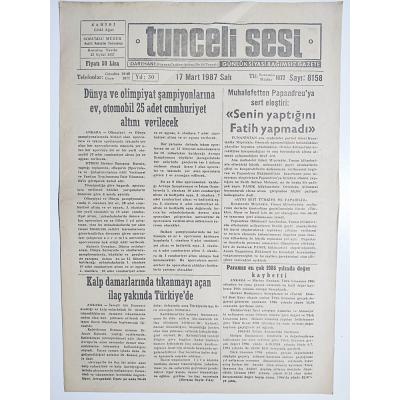 Tunceli Sesi gazetesi 17 Mart 1987 - Gazete