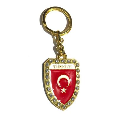 Türk bayraklı, taşlı anahtarlık