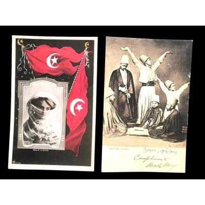Türk kadını ve İzmir'de Dervişler - Levant Koleksiyon 2 adet kartpostal