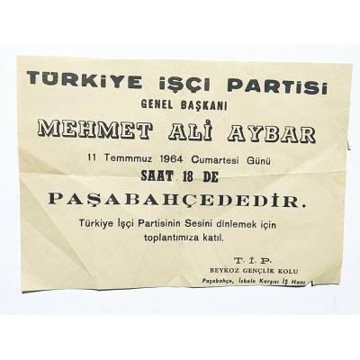Türkiye İşçi Partisi Mehmet Ali AYBAR - Beykoz toplantı bildirisi / Efemera