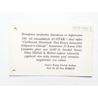 Türkiye Kimya Derneği / 1981 yılı davetiye