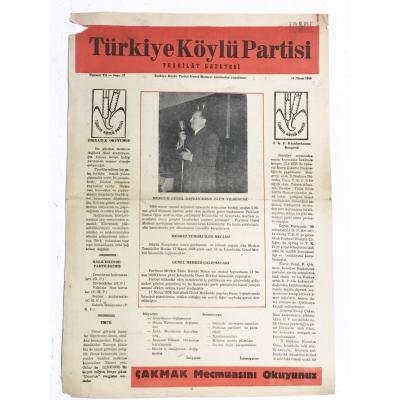 Türkiye Köylü Partisi teşklilat gazetesi, 15 Nisan 1956, Sayı:12 