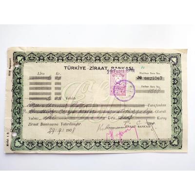 Türkiye Ziraat Bankası 1938 tarihli senet / Efemera