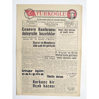 Türkoğlu gazetesi 4  Mayıs 1959 - Eski Gazete