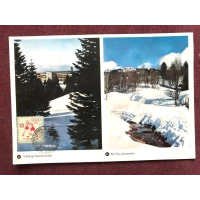 Uludağ'ın karlı yamaçlarında - Uludağ kupası / Damgalı pullu kartpostal