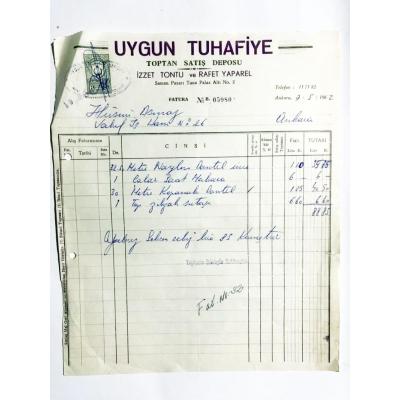 Uygun Tuhafiye Toptan Satış Deposu - İzzet TONTU ve Rafet YAPAREL / 1962 Tarihli Fatura