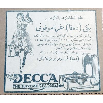 Osmanlıca Decca gramofon reklamı  - Dergiden çıkma reklam - Efemera