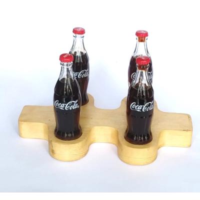 Coca Cola / Ahşap kaideli içi dolu 4 adet minyatür cam şişe