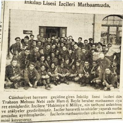 İnkılap Lisesi İzcileri Matbaamızda / Trabzon  - 1932 tarihli gazete haberi - Efemera