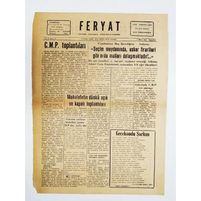 Feryat Haftalık siyasi mizahi gazete, 7 Ekim 1957, Sayı:6  Manisa, Kırkağaç - Efemera
