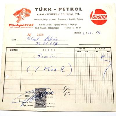 Türk - Petrol Kıral - Türkkan adi kom. Şti.  / Fatura - Efemera