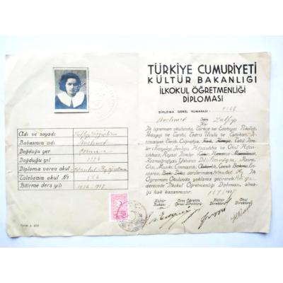 İstanbul Kız Ögretmen Okulu, Çorum doğumlu talebe diploması - Efemera
