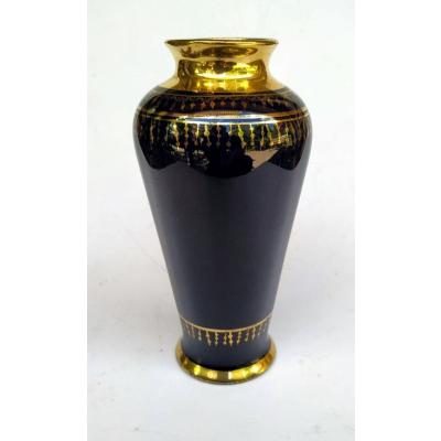 Lacivert altın yaldız konturlu vazo / Yarımca porselen, Sümerbank