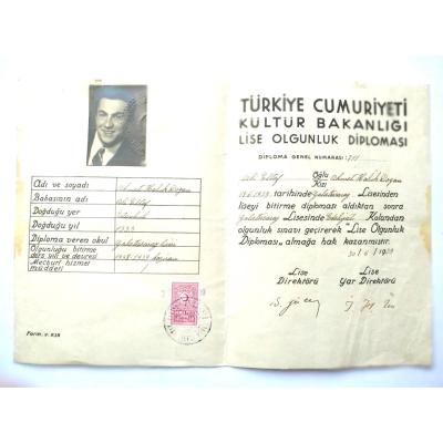 Galatasaray Lisesi Olgunluk Diploması 1938 - Efemera
