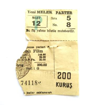 Yeni Melek sineması / Bilet ve numara - Sinema bileti / Efemera