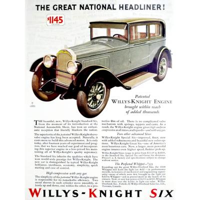 The Great National Headliner!Willys - Knight six  / Dergi, gazete reklamı - Efemera