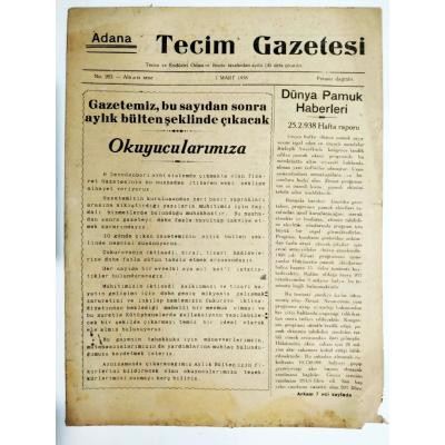 ADANA Tecim Gazetesi, 1 Mart 1938 / Gazete
